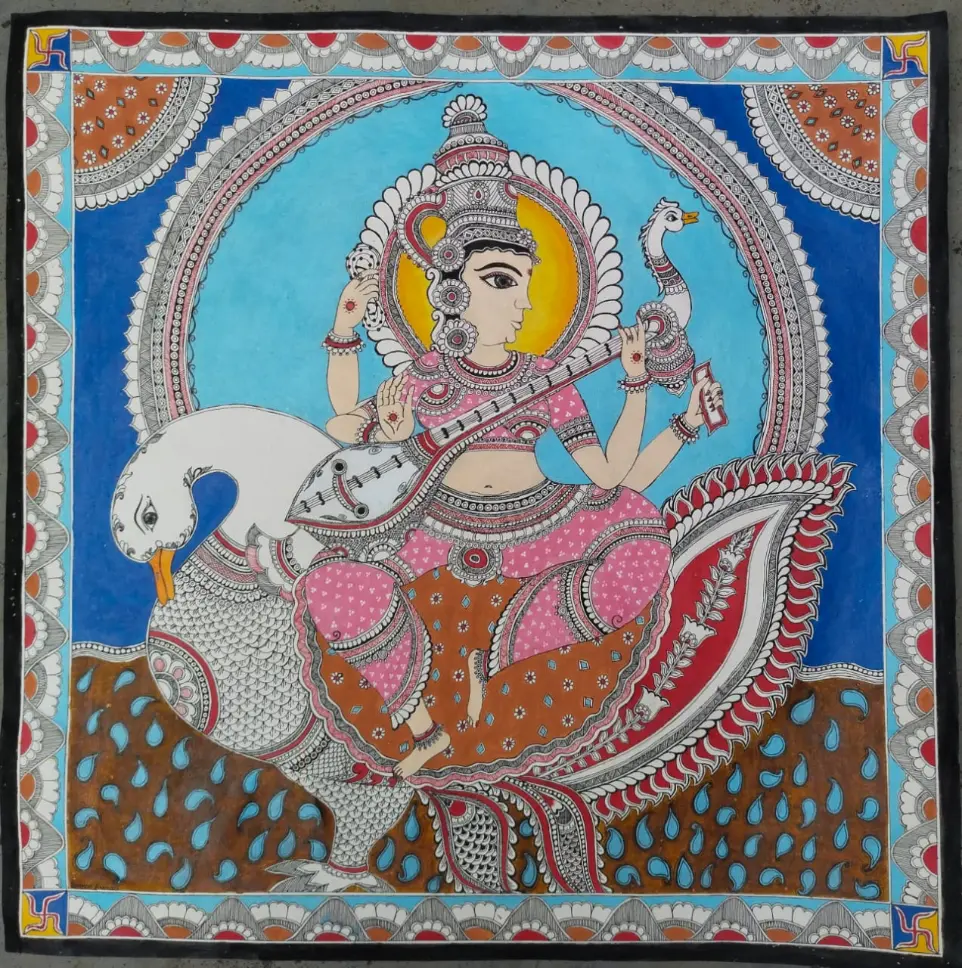Sarswati Mata Mithila Painting